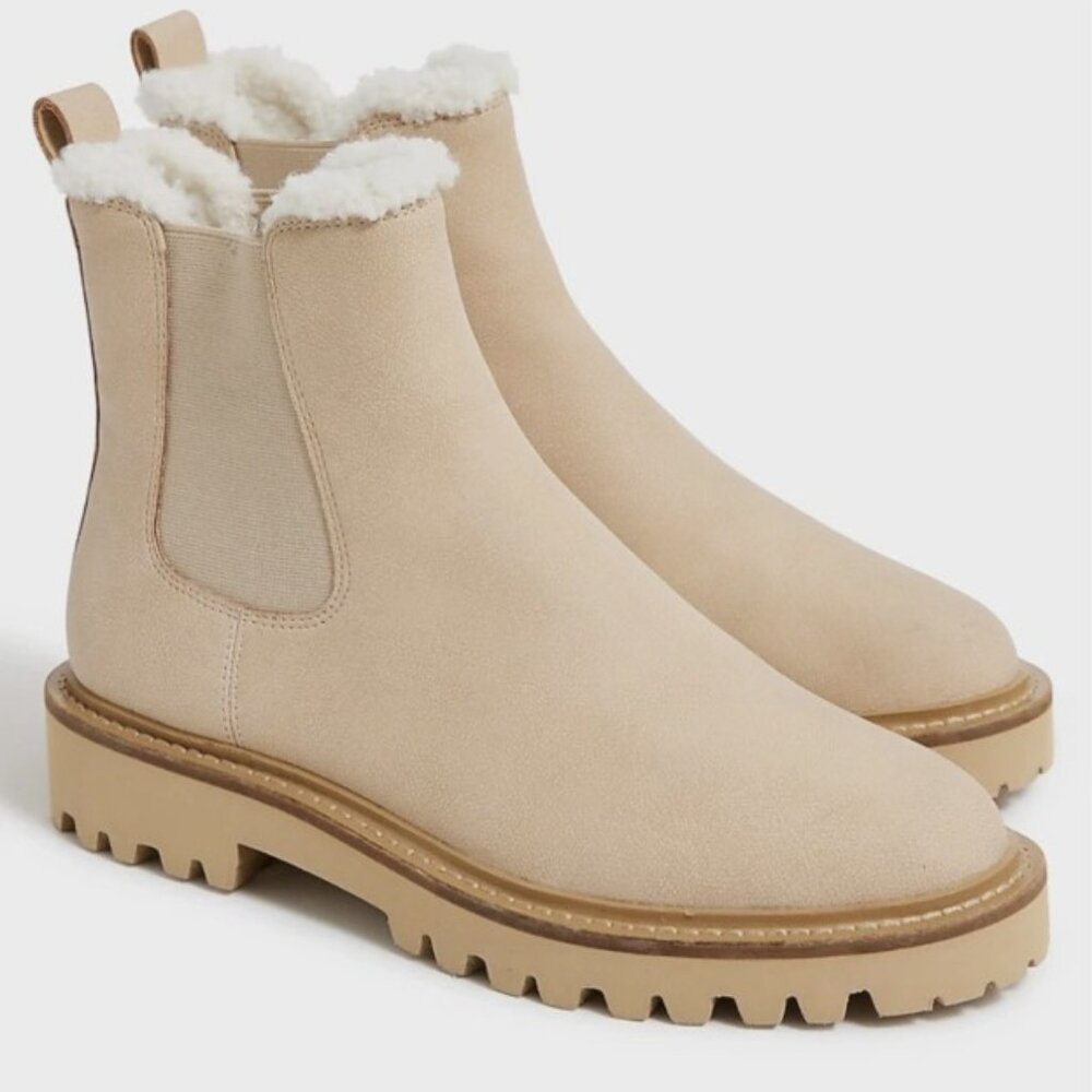 J. Crew Factory Sherpa-Lined Chelsea Boots in Natural